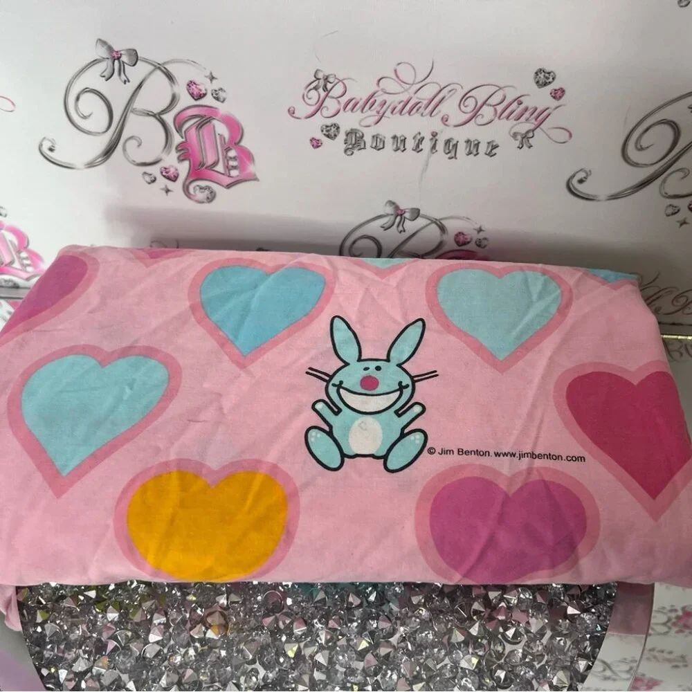 Happy bunny sheets Jim Benton top sheet hearts Pink and Blue Heart Bunny